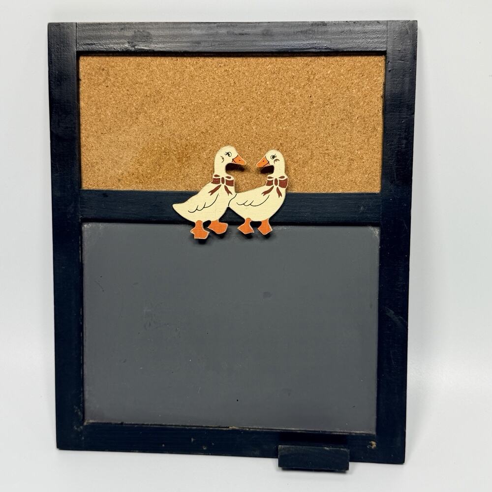 Vtg Country Goose Geese Wooden Cork Chalk Board Memo Note Wall Sign Cottagecore